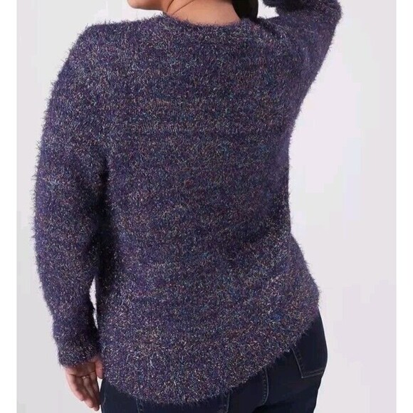 Lane Bryant Sweater Size 22/24 Crew Neck Tinsel Eyelash Festive Party Stretch - Picture 2 of 11